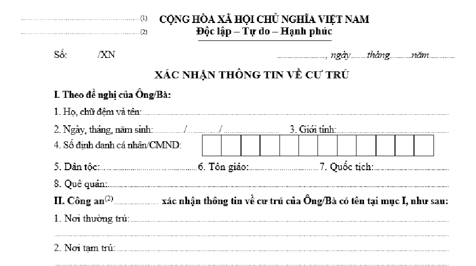 Giấy xác nhận cư trú